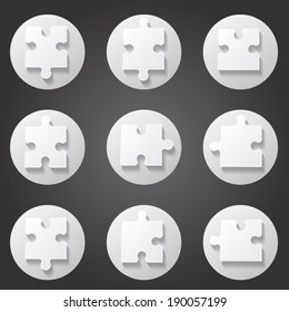 Puzzle Icons Set - Isolated On Black Background, Vector Illustration, Graphic Design Editable For Your Design 