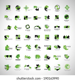 Conjunto De Iconos De Puzzle - Aislado Sobre Fondo Gris, Ilustración vectorial, Diseño gráfico Editable Para Su Diseño 