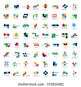 Puzzle Icons Set - Isolated On White Background, Vector Illustration, Graphic Design Editable For Your Design