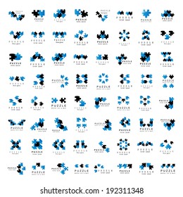 Puzzle Icons Set - Isolated On White Background, Vector Illustration, Graphic Design Editable For Your Design 