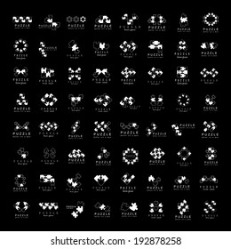 Puzzle Icons Set - Isolated On Black Background, Vector Illustration, Graphic Design Editable For Your Design