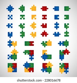 Puzzle Icons Set - Isolated On Gray Background - Vector Illustration, Graphic Design Editable For Your Design