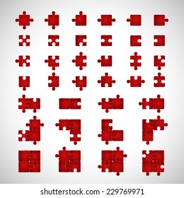 Puzzle Icons Set - Isolated On Gray Background - Vector Illustration, Graphic Design Editable For Your Design 