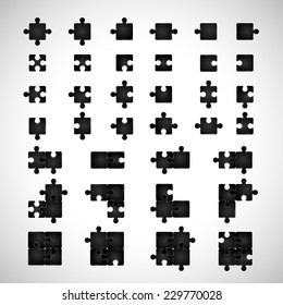 Puzzle Icons Set - Isolated On Gray Background - Vector Illustration, Graphic Design Editable For Your Design
