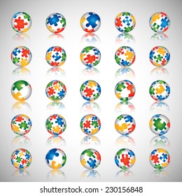 Puzzle Icons Set - Isolated On Gray Background - Vector Illustration, Graphic Design Editable For Your Design 