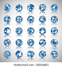 Puzzle Icons Set - Isolated On Gray Background - Vector Illustration, Graphic Design Editable For Your Design 