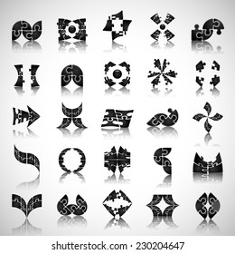 Puzzle Icons Set - Isolated On Gray Background - Vector Illustration, Graphic Design Editable For Your Design 