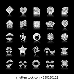 Puzzle Icons Set - Isolated On Black Background - Vector Illustration, Graphic Design Editable For Your Design 