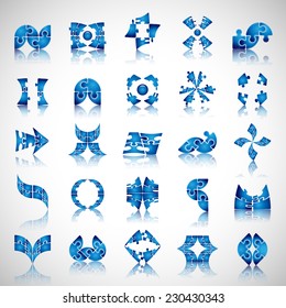 Puzzle Icons Set - Isolated On Gray Background - Vector Illustration, Graphic Design Editable For Your Design 