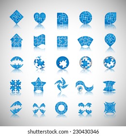 Puzzle Icons Set - Isolated On Gray Background - Vector Illustration, Graphic Design Editable For Your Design 
