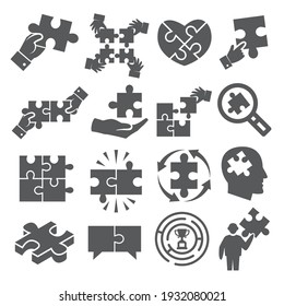 Puzzle icons set on white background