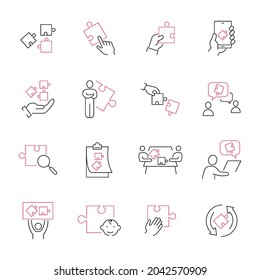 Puzzle icons set. Puzzle pack symbol vector elements for infographic web