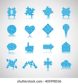 Puzzle Icons Set-Isolated On Gray Background-Vector Illustration,Graphic Design. Collection Of Different Logotype,Modern Shape.New Flat Concept For Web,Websites