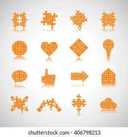 Puzzle Icons Set-Isolated On Gray Background-Vector Illustration,Graphic Design. Collection Of Different Puzzle,Modern Shape