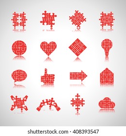 Puzzle Icons Set-Isolated On Gray Background-Vector Illustration,Graphic Design. 
