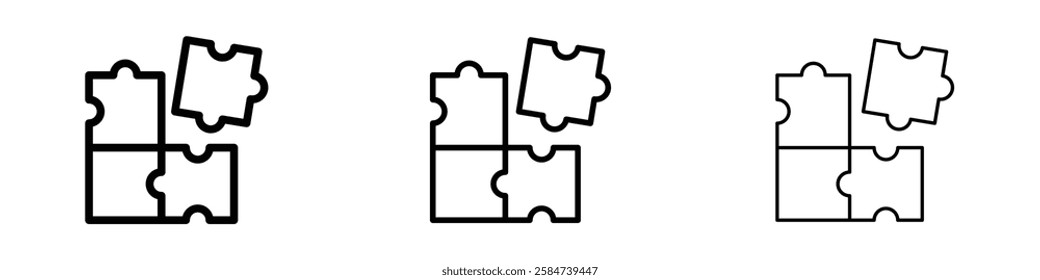 Puzzle icons in three different stroke lines