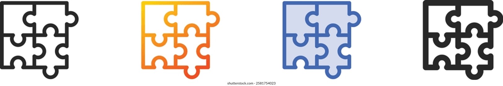 puzzle icon.Thin Linear, Gradient, Blue Stroke and bold Style Design Isolated On White Background
