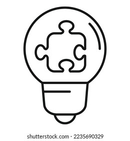 Puzzle idea bulb icon outline vector. Business solution. Think startup