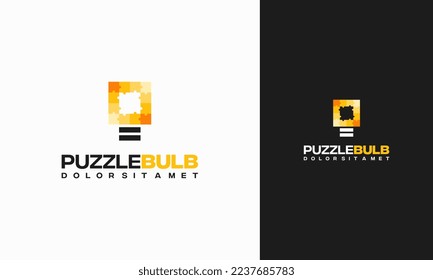 Vector de concepto de logotipo de la bombilla de ideas de rompecabezas, símbolo del logotipo del rompecabezas inteligente