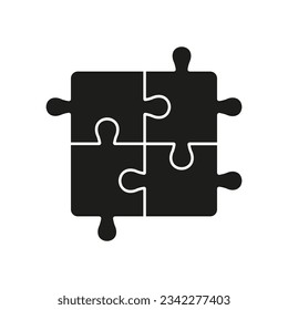 Puzzle, Idea, Challenge Game, Teamwork Solid Sign. Jigsaw Solution Silhouette Icon. Logic Combination, Square Pieces Match Glyph Pictogram. Isolated Vector Illustration.
