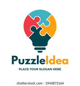 Puzzle idea vector logo template. This design use lamp symbol. Suitable for business or education.