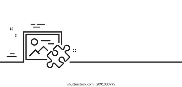 Puzzle Image Line Icon. Jigsaw Piece With Photo Sign. Business Challenge Symbol. Minimal Line Illustration Background. Puzzle Image Line Icon Pattern Banner. White Web Template Concept. Vector