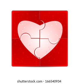puzzle with the image of a pink heart on a red background.illustration of Valentine's Day.puzzle game isolated on white background.vector