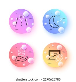 Puzzle image, Puzzle and Road minimal line icons. 3d spheres or balls buttons. Moon icons. For web, application, printing. Jigsaw picture, Jigsaw game, Journey highway. Night dream. Vector