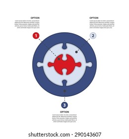 Puzzle Infographic - 3 Concentric Circles - Vector Presentation Template, On A White Background