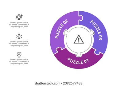 Puzzle infographic with 3 elements, presentations, vector illustration. Template for web