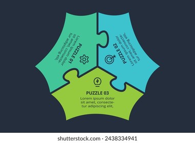 Puzzle infographic with 3 elements, presentations, vector illustration. Template for web on a black background.