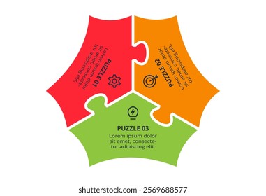 Puzzle infographic with 3 elements, presentations, vector illustration. Template for web