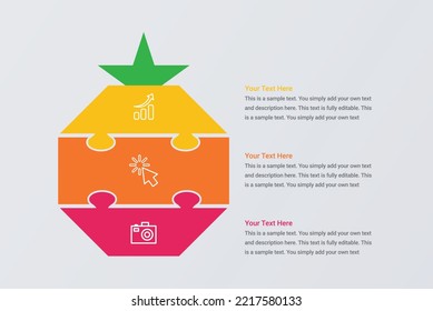 Puzzle infographic, 3 steps chart, template, scheme, tab