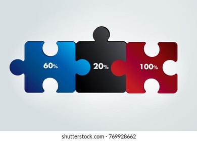 Puzzle infographic, 3 steps chart, template, scheme, tab. Vector illustration.