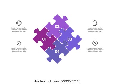 Puzzle infographic with 4 elements, presentations, vector illustration. Template for web