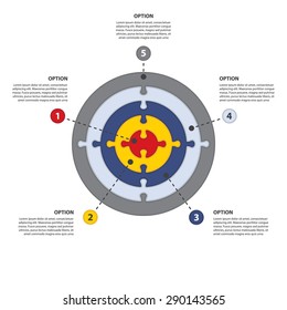 Puzzle Infographic - 5 Concentric Circles - Vector Presentation Template, On A White Background