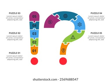 Puzzle infographic with 5 elements, presentations, vector illustration. Template for web
