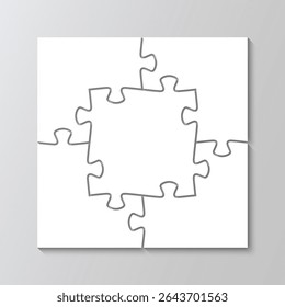 Puzzle infographic with 5 pieces. Jigsaw puzzle business presentation with steps, parts of process diagram. Puzzle square grid. Business presentation for info graphics. Vector illustration