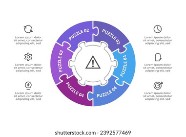 Puzzle infographic with 6 elements, presentations, vector illustration. Template for web