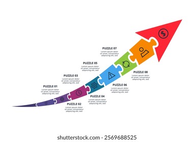 Puzzle infographic with 8 elements, presentations, vector illustration. Template for web