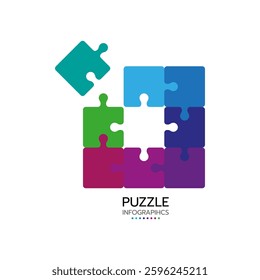 Puzzle infographic with 8 piece business presentation. Circle infograph. 8 Step puzzle round process diagram.