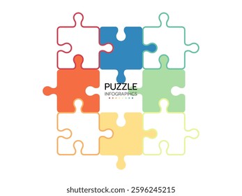 Puzzle infographic with 8 piece business presentation. Circle infograph. 8 Step puzzle round process diagram.