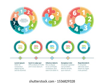 Puzzle infographic. Business success steps idea advertising presentation circle puzzles vector concept