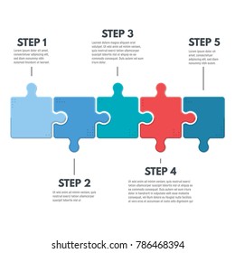 Puzzle infographic bussines concept. Template for business project presentation. Diagram with five puzzle pieces connected to each other. Modern line vector.