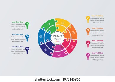 Puzzle infographic circle with 7 steps options vector image
