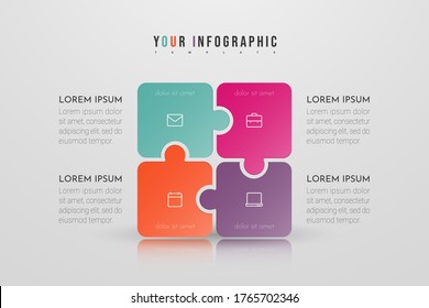 Puzzle infographic concept design with 4 options or steps. Can be used for brochure, business, web design, annual report, flow charts, diagram, presentations.