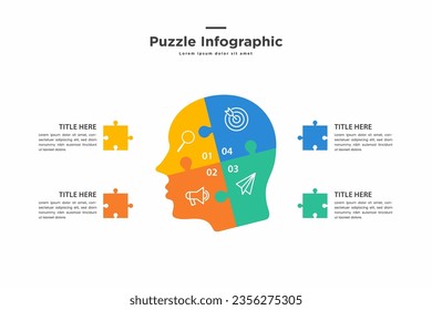 rätselhaftes infographisches Design mit 4 Stufen, Graphen, um die Schritte zu beschreiben.