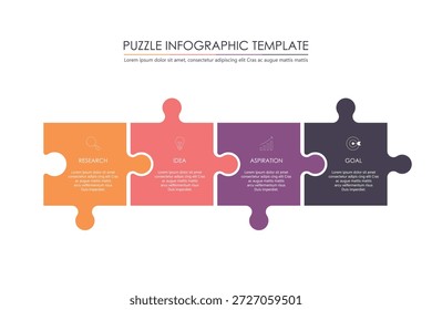 Puzzle-Infografik-Design mit 4 Schritt, Grafik zur Beschreibung der Schritte