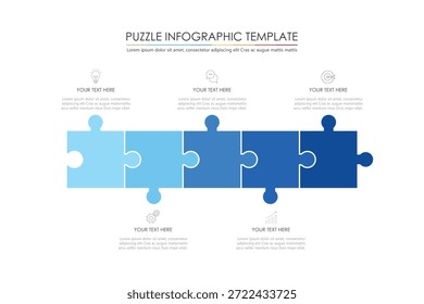 puzzle infographic design with 5 step, graph to describe the steps