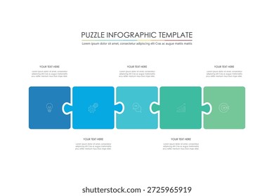 puzzle infographic design with 5 step, graph to describe the steps